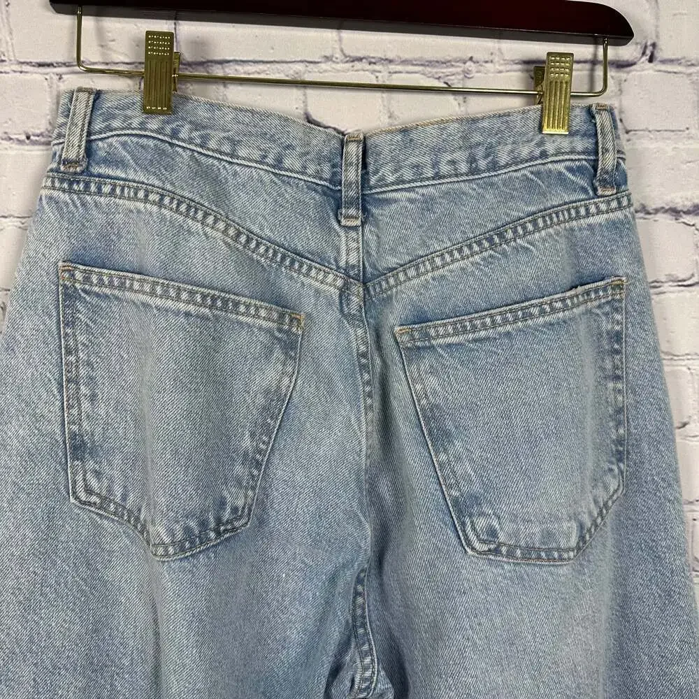 Zara TRF Mid-Rise Raw Hem Wide Leg Jeans Light Blue - Picture 4 of 6